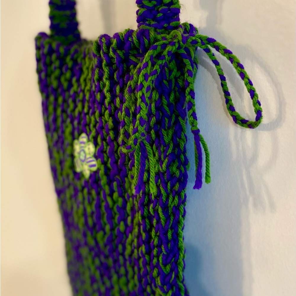 Purple and Green Knit Tote Bag
